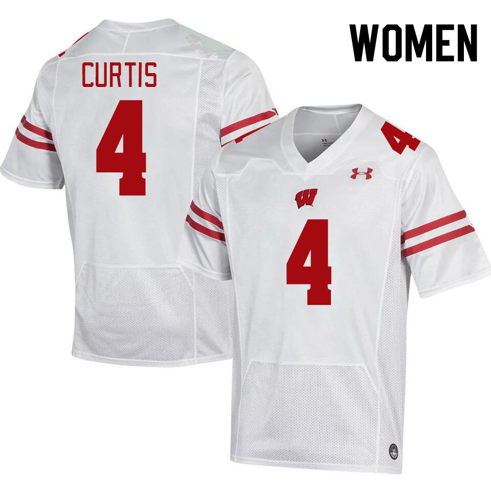 Women #4 Tackett Curtis Wisconsin Badgers College Football Jerseys Stitched-White